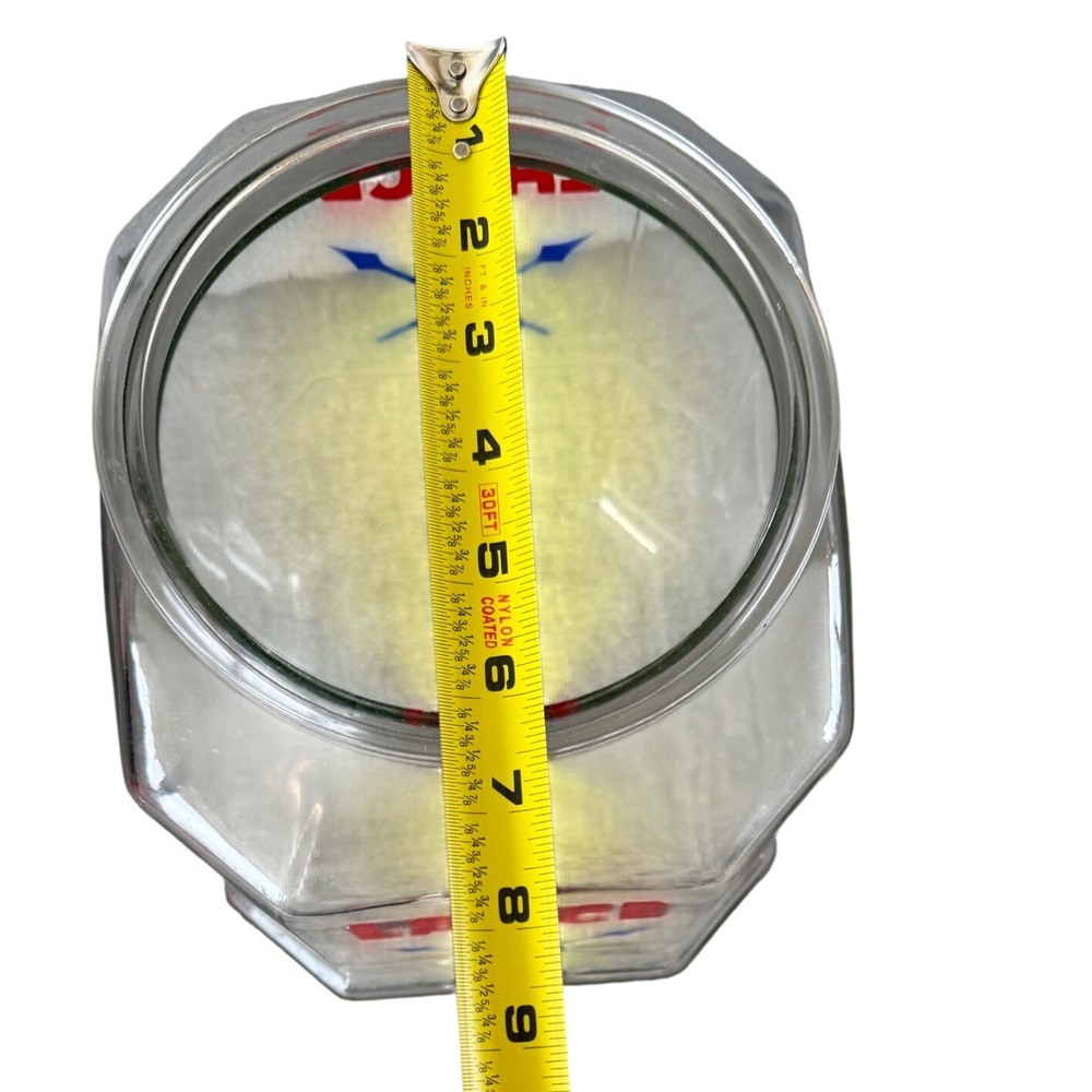 Vintage Lance Glass Cracker Cookie Jar Hexagonal Red Logo Blue Arrows Lid 12.5in - Picture 8 of 8